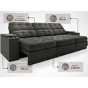 Ver imagem 3 de Sofá com Porta Copos e Carregador Usb Eureka 2,30m Assento Retrátil e Reclinável Velosuede Cinza