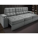 Ver imagem 1 de Sofá com Porta Copos e Carregador Usb Eureka 2,30m Assento Retrátil e Reclinável Velosuede Cinza