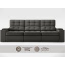 Ver imagem 4 de Sofá com Porta Copos e Carregador Usb Eureka 2,30m Assento Retrátil e Reclinável Velosuede Cinza