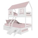Ver imagem 2 de Treliche Casal/ Solteiro Casinha Encantada com Kit Escada/ Escorregador Madeira Maciça Branco/ Rosa