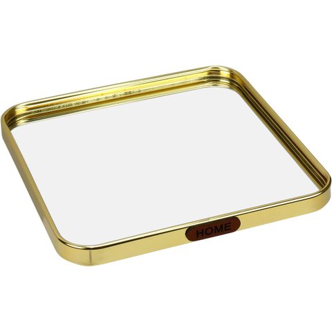 Bandeja Decorativa de Metal Dourado 1x20x20cm Servir Mesa Organizar Café
