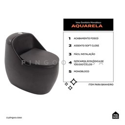 Vaso Sanitário Monobloco Caixa Acoplada Privada Aquarela Pingoo.casa - Preto Fosco - 2