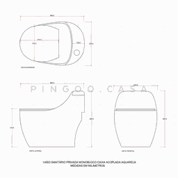 Vaso Sanitário Monobloco Caixa Acoplada Privada Aquarela Pingoo.casa - Preto Fosco - 9