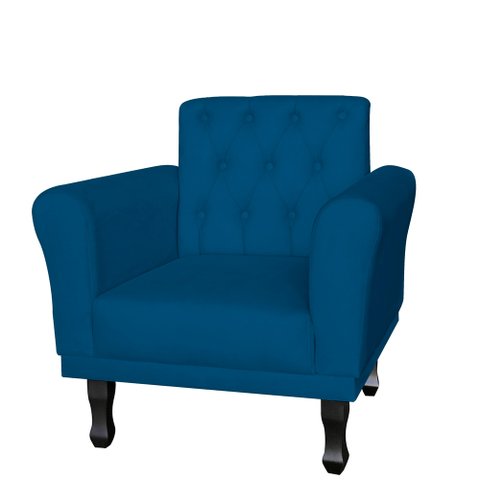 Poltrona Decorativa Classic Capitonê Suede Azul Royal