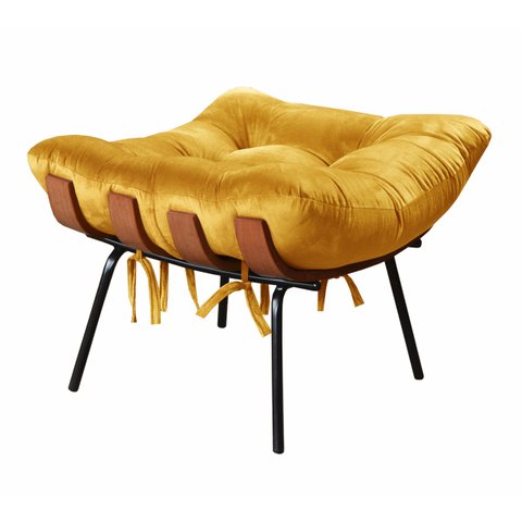 Puff Costela Base Fixa Para Sala De Estar, Quarto - Veludo Amarelo