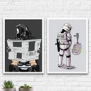 Ver imagem 1 de Kit 2 Quadros Divertidos Banheiro Masculino 33x24cm - com vidro:Madeira branca