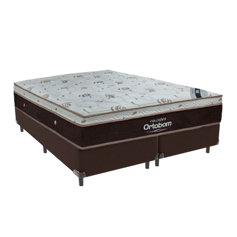 Cama Box Bipartido Casal Marrom e Colchão Sleep King Molas Ensacadas Ortobom