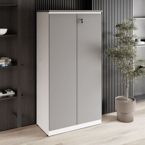 Armário Alto 160cm para Escritório 2 Portas com Chave Corporate F5 Cinza/Sagrado/Branco