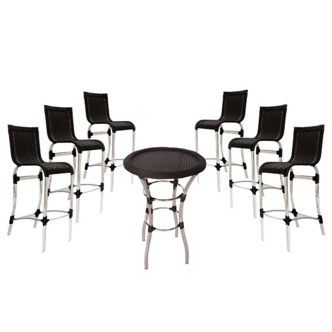 6 Banquetas Haiti e Mesa Bistrô em Alumínio para Cozinha, Área, Edícula, Piscina - Pedra Ferro