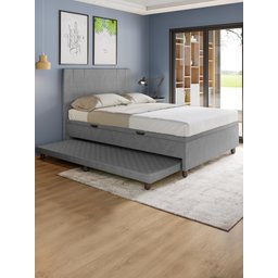 Base Cama Baú Casal com Cama Auxiliar C/colchão Conjugado Veludo Cinza - Skybox - 1