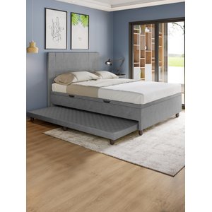 Base Cama Baú Casal com Cama Auxiliar C/colchão Conjugado Veludo Cinza - Skybox