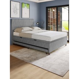 Base Cama Baú Casal com Cama Auxiliar C/colchão Conjugado Veludo Cinza - Skybox - 2