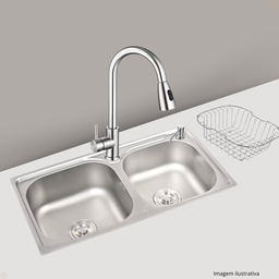 Kit Cuba Dupla Inox + Acessórios com Torneira Gourmet Misturador Monocomando Extensora Escovada - 10