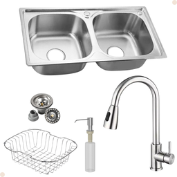 Kit Cuba Dupla Inox + Acessórios com Torneira Gourmet Misturador Monocomando Extensora Escovada - 1