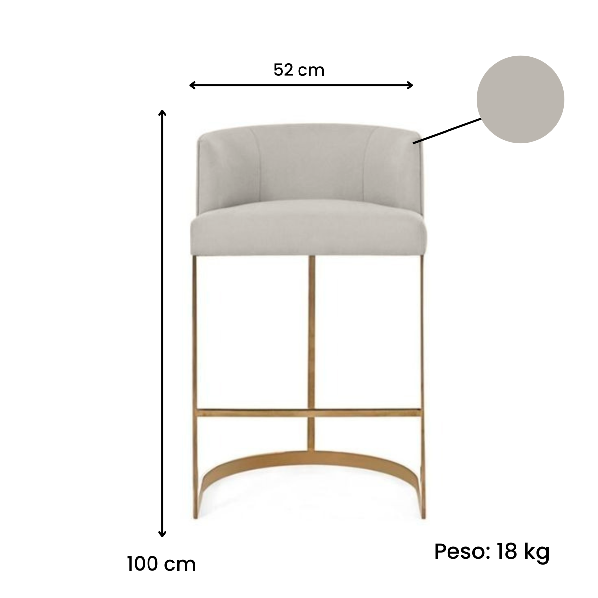 Banqueta Decorativa Alta Base Metal Cromo Dourado em Linho - Cinza Claro Linho - 2