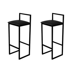 2 Banquetas Bistro Industrial Assento Estofado:preto