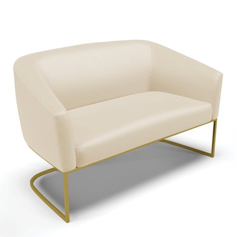 Sofá Namoradeira 2 Lugares Base Industrial Dourado Stella Corino Bege D03 - D'Rossi