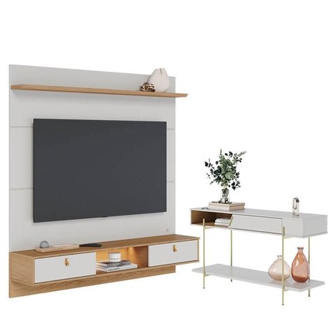 Painel para Tv Home Suspenso Bali 1.6 com Aparador para Sala Sena Off White Matte Freijó –