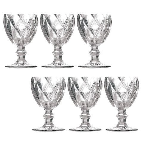 Conjunto 6 Taças Vinho Água Diamante Clear Vidro Class Home