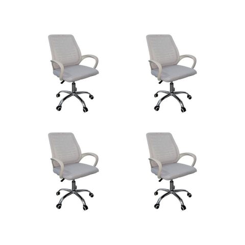 Kit 4 Cadeiras de Escritório Esteirinha Mesh Ergonômica Giratória Branco