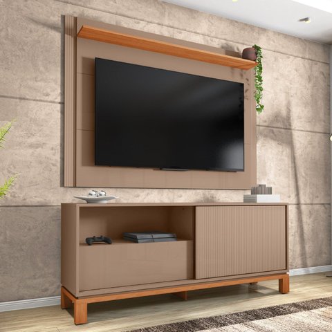 Rack com Painel Ripado para TV até 55 Polegadas 150CMX108CM Mondrian Freijó