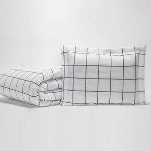 Kit Edredom Square Solteiro Quadriculado Percal 180 Fios 2 Peças - Branco