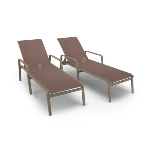 Kit 2 Espreguiçadeiras Piscina Alumínio Fendi Tela Marrom