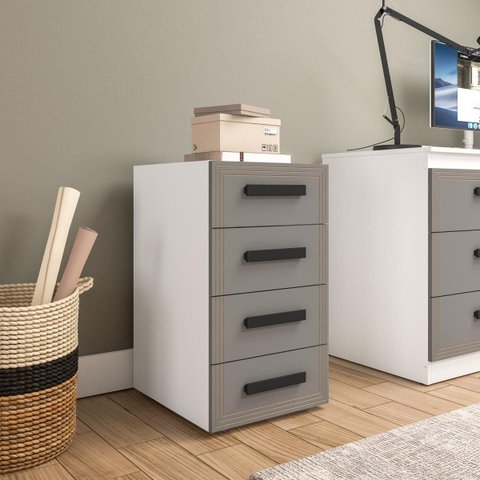 Gaveteiro Valência para Escritório 4 Gavetas 40x71cm Cinza/Branco 250692