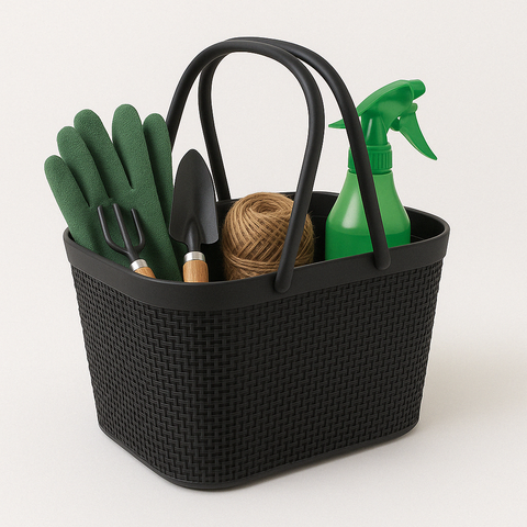 Cesto Organizador Juta com Alças Rattan de Plástico Resistente Capacidade 5,6 Litros:preto