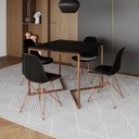 Ver imagem 1 de Mesa Jantar Industrial Quadrada 90Cm Preta Base Cobre V Com 4 Cadeiras Pretas Pés Cobre Cor: Preto