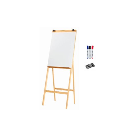 Cavalete Porta Bloco Flip Chart com Quadro Branco Madeira Pinus Altura 1,50 Metros 2524 + 3 Marcador