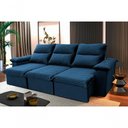 Ver imagem 1 de Sofá Retrátil Reclinável Paris 2,30m Suede Velut Azul Marinho Molas no Assento - King House