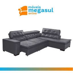 Sofá 5 Lugares Canto 2,80x2,20 M Sttilo Retrátil e Reclinável Chaise e Pillow e Molas Cinza- Megasul - 2