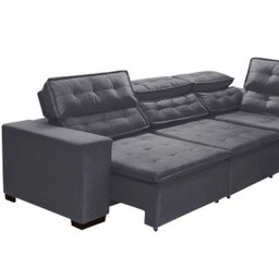 Sofá 5 Lugares Canto 2,80x2,20 M Sttilo Retrátil e Reclinável Chaise e Pillow e Molas Cinza- Megasul - 4