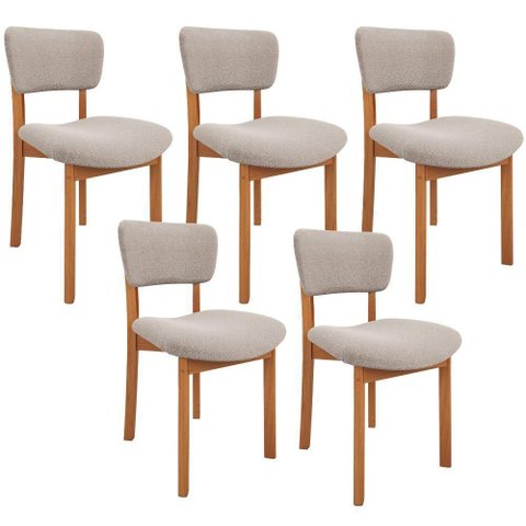 Kit 05 Cadeiras para Sala de Jantar Cozinha Living Estofada Dara L02 Bouclê Creme - Lyam Decor
