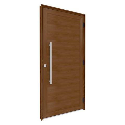 Porta de Alumínio de Giro Lambri Puxador de 80cm em Aço Inox 215x105cm Lucasa Eccellente Branco/Amadeirado