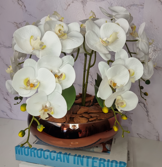 Arranjo Com 4 Orquídeas Branca Vaso Cobre 28cm - 3