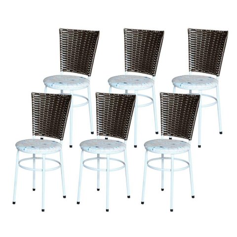 6 Cadeiras para Mesa Branca Hawai Marrom Assento Floral Cor:floral Areia