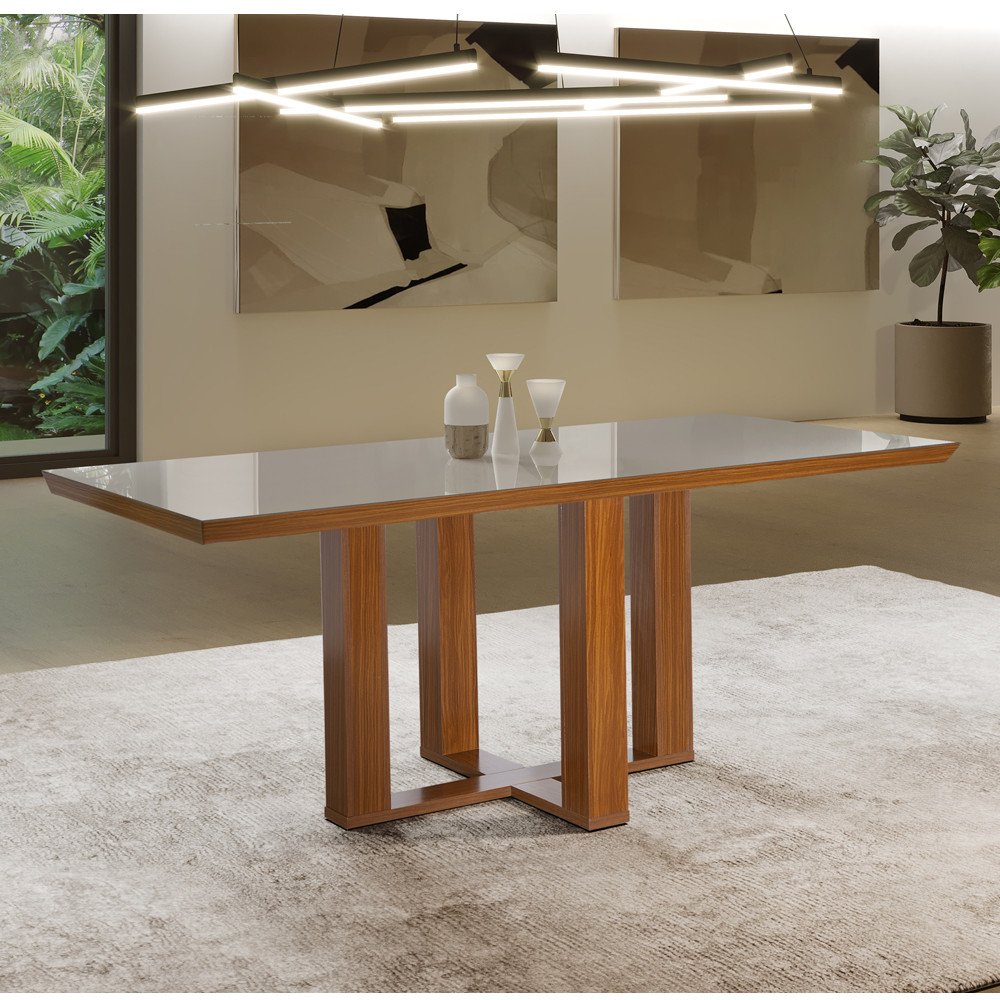 Mesa de Jantar Retangular Tampo MDF e Vidro 160cm Lottus - 2