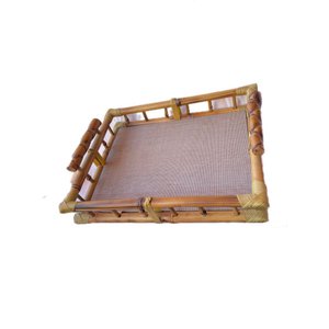 Bandeija Bambu Lateral Ripado Vidro Palha Simone