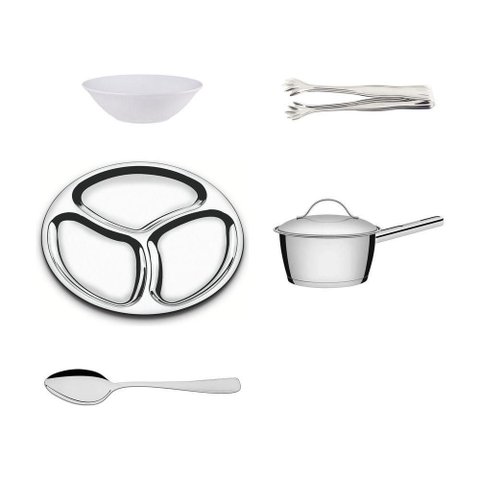 Kit Tramontina Natal Econômico com Bowl e Pegador e Prato e Panela e Colher de Arroz em Porcelana