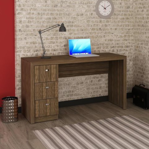 Mesa de Escritório com 3 Gavetas - Nogal