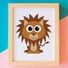 Quadro menina menino desenho leão marrom - 3