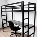 Ver imagem 1 de Beliche + Escrivaninha Aço Ferro Robusto Cor Preto Mdf Branco Estilo Industrial Be-04