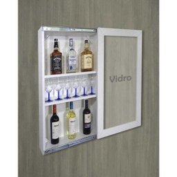 Bar Adega Peq para Vinhos e Bebidas Cristaleira Suspenso de Parede para Sala Estar ou Jantar Branco - 2