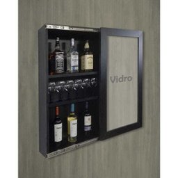 Bar Adega Peq para Vinhos e Bebidas Cristaleira Suspenso de Parede para Sala Estar ou Jantar Preto - 6