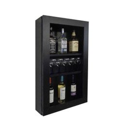 Bar Adega Peq para Vinhos e Bebidas Cristaleira Suspenso de Parede para Sala Estar ou Jantar Preto - 1
