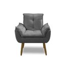 Ver imagem 3 de Poltrona para Sala Decorativa Opala Pés Madeira Suede Cinza Chumbo Império Decor