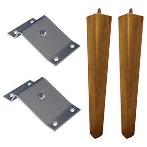 2 Pés Palito Madeira Quadrado 30cm e 2 Chapinhas Aço Inclinada 15º Mel/zincado G75 / G59 - Gran Belo
