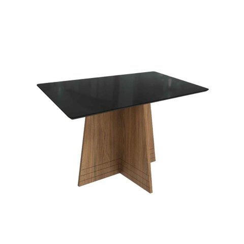 Mesa P/ Cozinha Lótus C/ Tampo Madeirado C/ Vidro 90x160cm Nogueira/preto Fosco/vidro Preto -